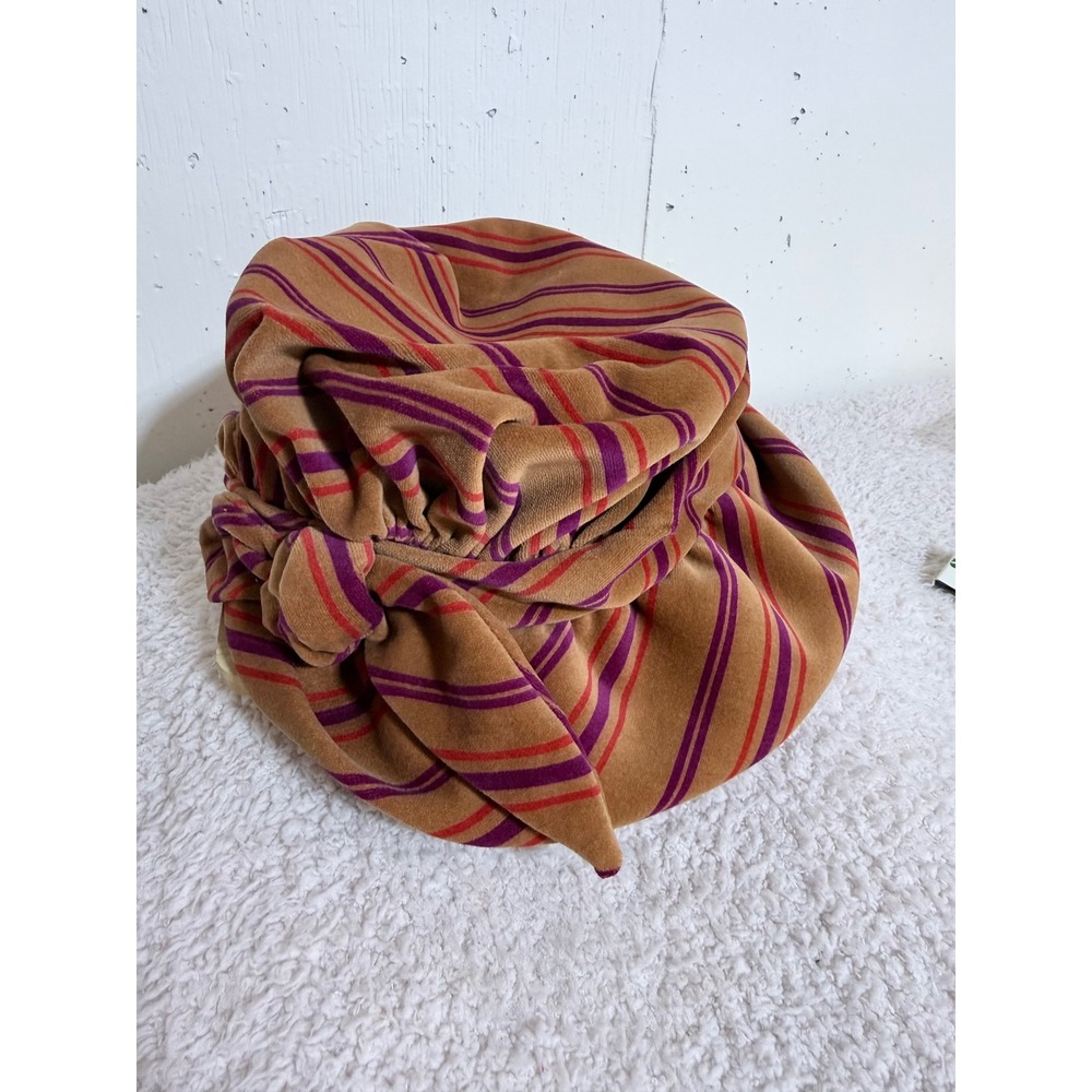 Vintage Christian Dior Chapeaux Striped Velvet Turban Hat Tan Purple Red Dior